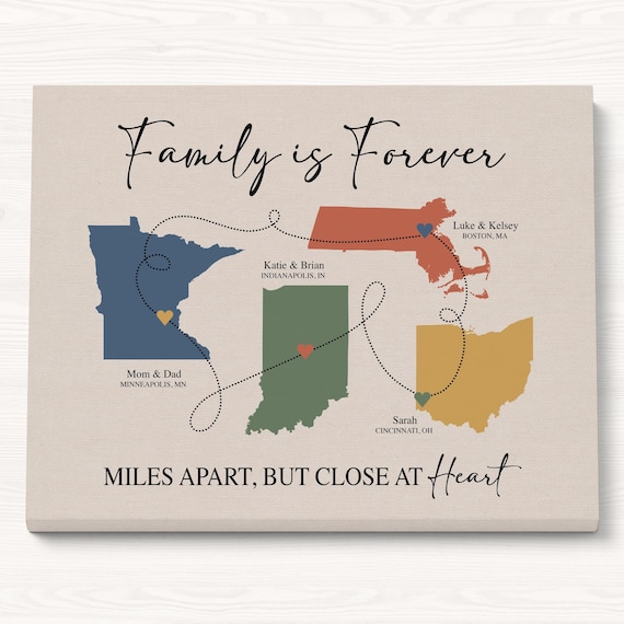 Long Distance Family Gift - Personalized Map Wall Art, Christmas Print