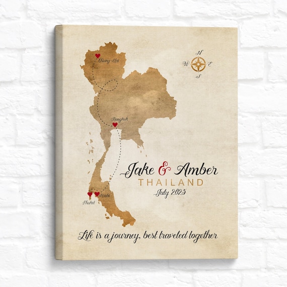 Personalized Thailand Travel Map: Honeymoon Adventure Route