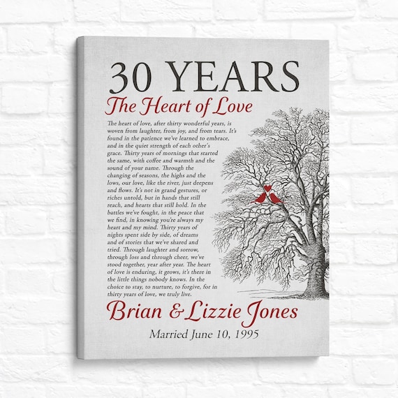 Personalized 30th Anniversary Tree Print – Love Birds & Poem