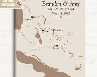 Personalized Bahamas Cruise Map, Gift for Couples, Canvas Wall Art with Map of The Bahamas Islands