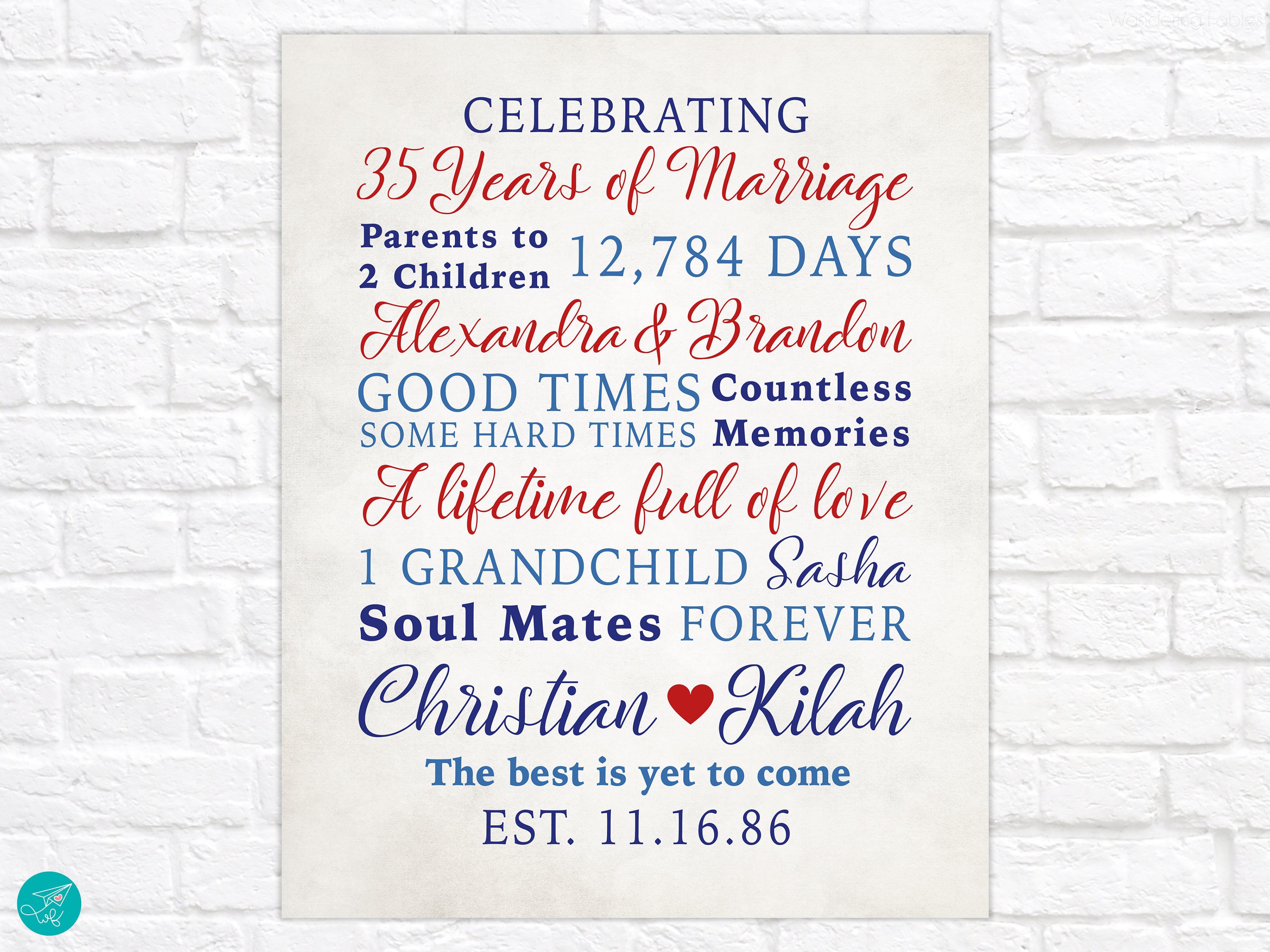 35th Anniversary Gift for Parents, 35th Wedding