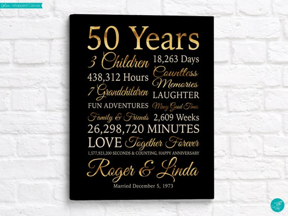 Personalized 50th Anniversary Canvas, Golden Anniversary Gift