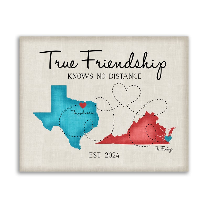 Going Away Gifts, Moving Gift for Friends, Long Distance Friend Quote, Map, Moving Out of State, Another Country, Texas, Virginia image 7