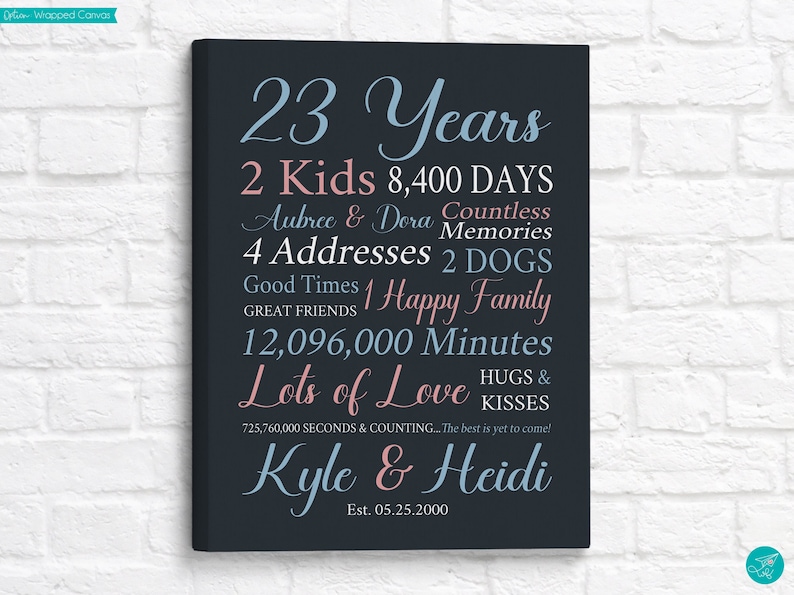 23rd Anniversary Gift, 2023 Personalized Sign, Married in 2000, Wedding Anniversary Sign for Home Decor, Gift for Husband Wife image 1