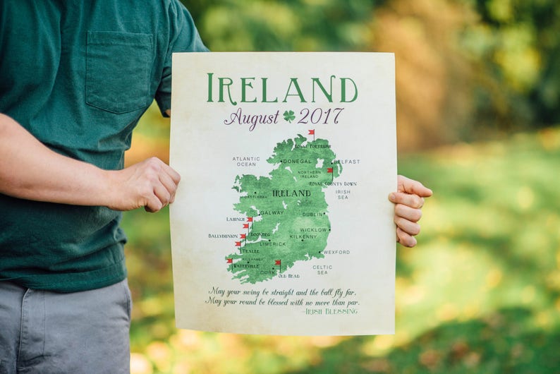 Ireland Golf Map, Golf Gift Gift for Dad Personalized Travel Map, Golf Trip, Golf Tour of Ireland, Gift for Golfer, Celtic, Irish image 5