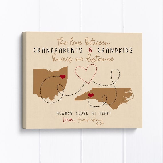 Long Distance Grandparents Map Art: Personalized Grandkids Gift
