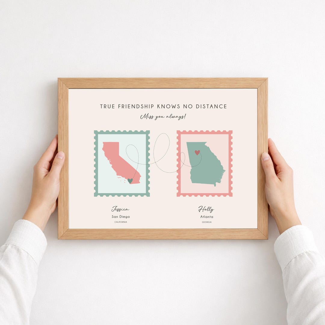 Custom Two States Print, Long Distance Friend Gift, Friendship Map ...