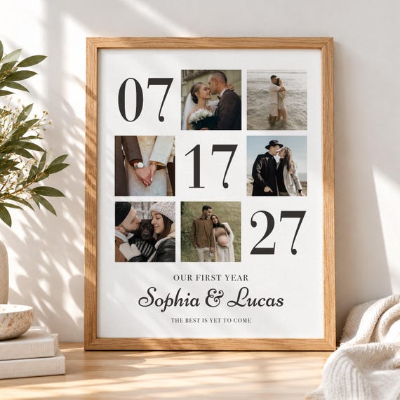 Custom Wedding Date Print | Personalized First Anniversary Photo Collage | Paper Anniversary Gift