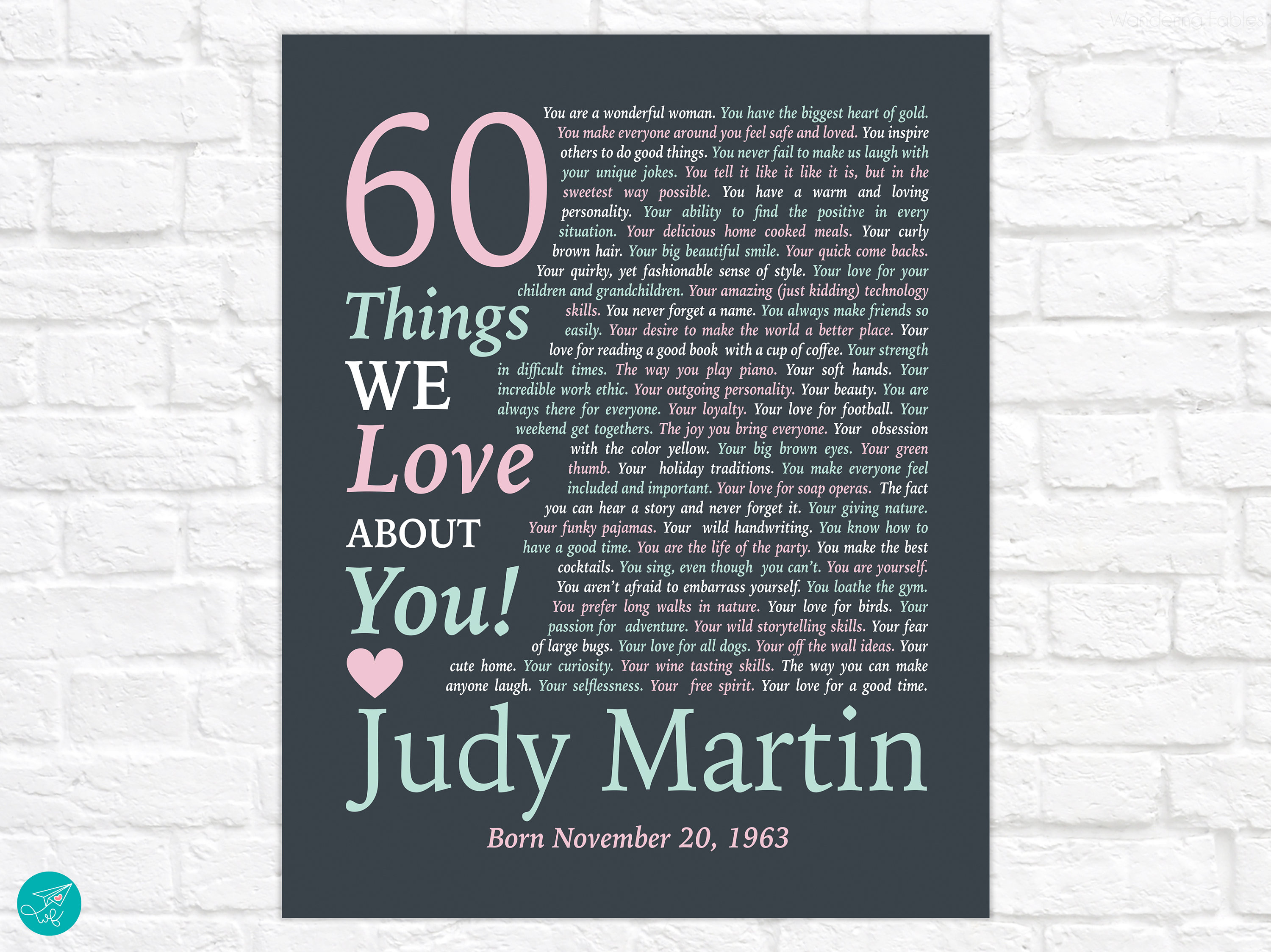 60 Things We Love About You, 60th Birthday, Wife 60th, Mom's 60th