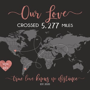 Lang Distanz Beziehung Karte, Paar Liebe Karte Individuelles Geschenk, Leben Abenteuer Weltkarte, Internationale Liebhaber, Rose Gold