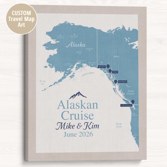 Alaska Cruise Travel Map: Personalized Trip Route for Alaskan Vacation