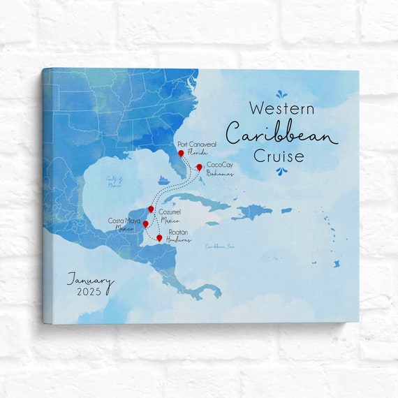 Personalized Western Caribbean Cruise Map, Travel Gift