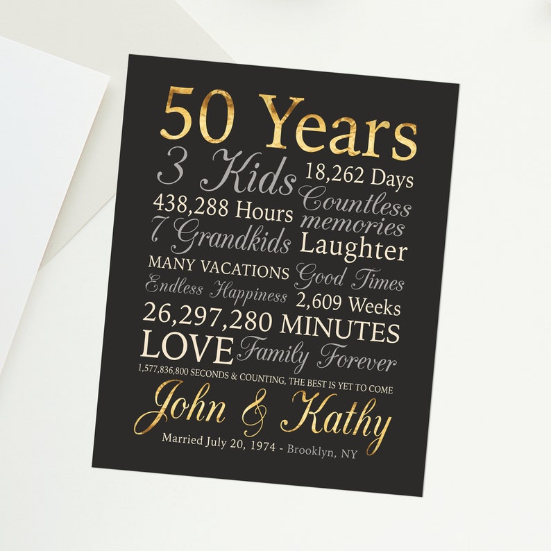 50th Anniversary Gift, Personalized Gold Anniversary, 50 Years Wedding Anniversary, Golden Anniversary, Grandparents, Parents, Mom and Dad image 6