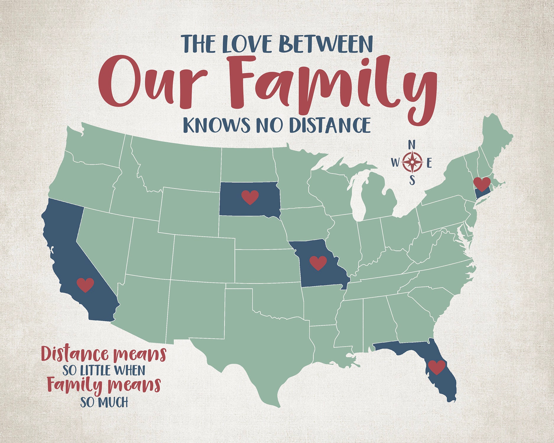 Family Map, Gift for Relatives, Siblings, Parents, Grandparents