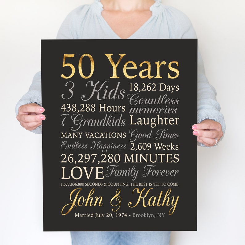 50th Anniversary Gift, Personalized Gold Anniversary, 50 Years Wedding Anniversary, Golden Anniversary, Grandparents, Parents, Mom and Dad image 4