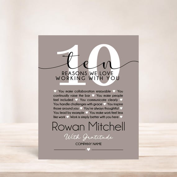 10th Work Anniversary Gift: Personalized Plaque for Employee