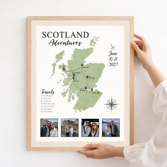 Scotland Trip Map: Personalized Scotland Travel Souvenir Gift with Photos