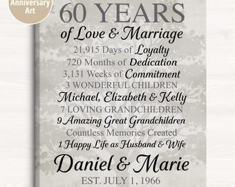 60th Anniversary Art Print - Personalized Gift for Grandparents Diamond Wedding Anniversary