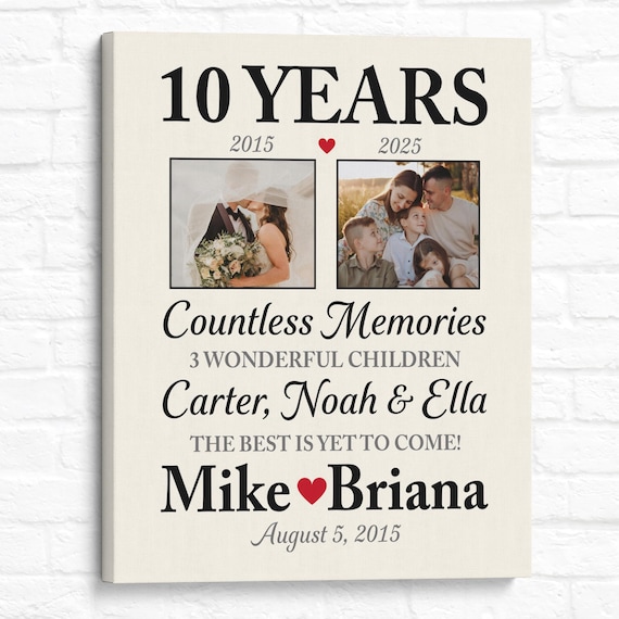 Personalized 10th Anniversary Photo Print: Then & Now Art
