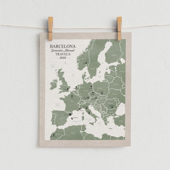 Study Abroad Travel Map of Europe: Gift for Student