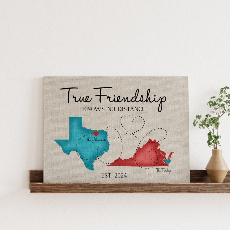 Going Away Gifts, Moving Gift for Friends, Long Distance Friend Quote, Map, Moving Out of State, Another Country, Texas, Virginia image 3