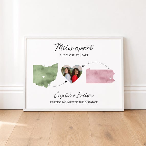 Long Distance Personalized Photo Maps, Moving Away Gift, Goodbye Present, Friendship Keepsake