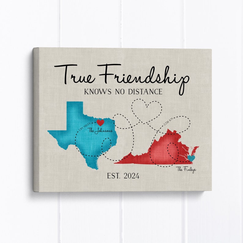 Going Away Gifts, Moving Gift for Friends, Long Distance Friend Quote, Map, Moving Out of State, Another Country, Texas, Virginia image 1