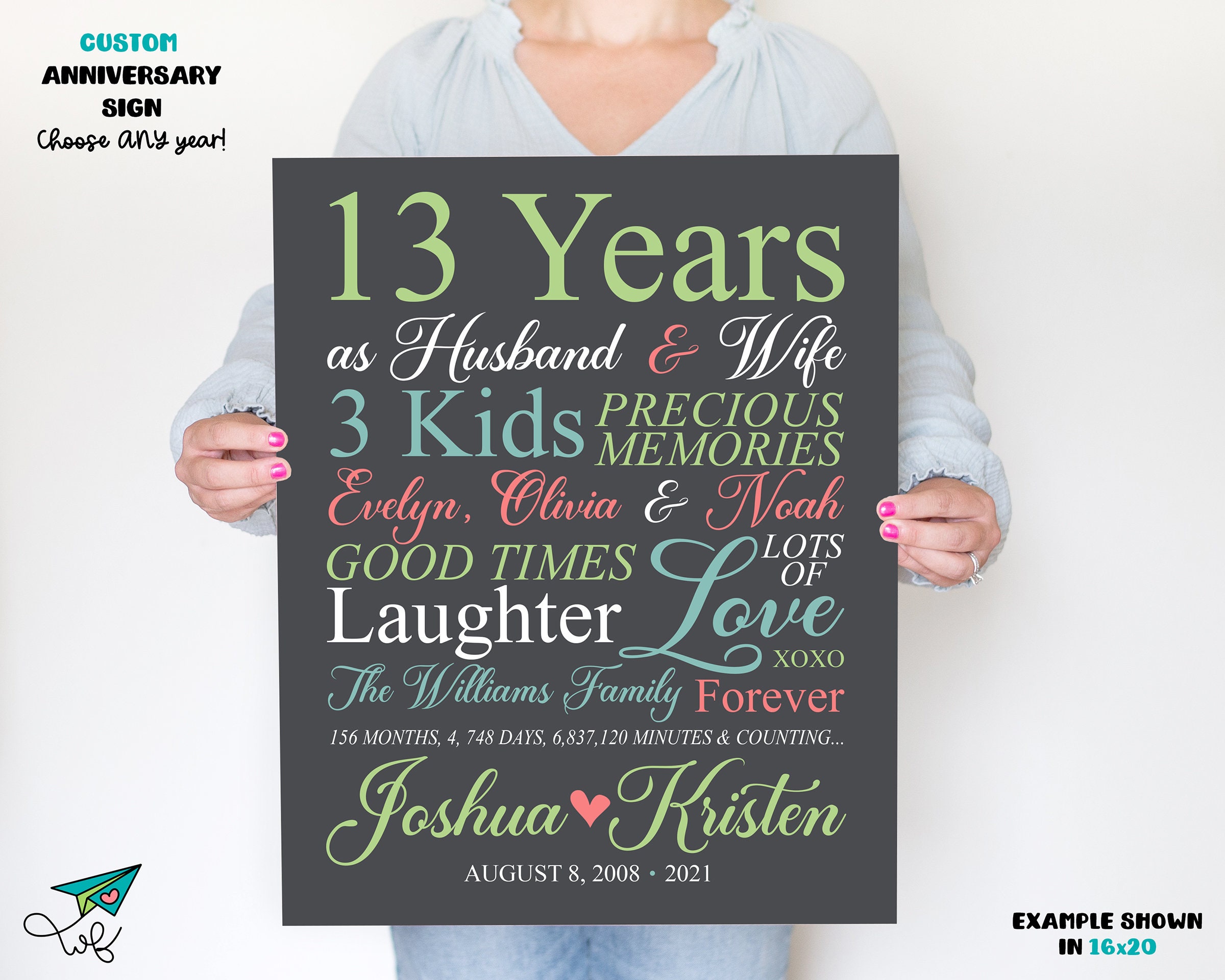 13th Anniversary, Personalized Gifts for Wife, Husband, Spouse, Married