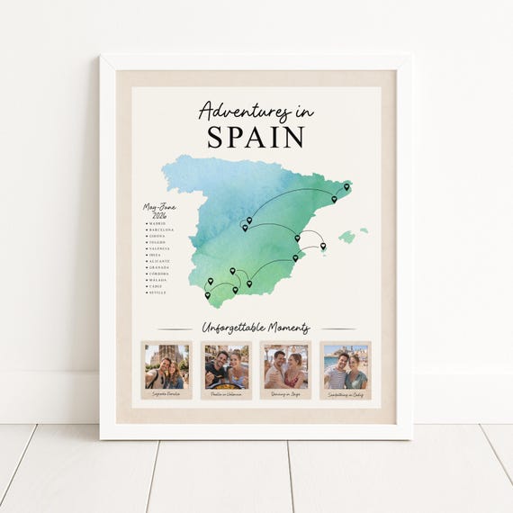 Spain Travel Route Map: Personalized Photo Collage for Spanish Travels,