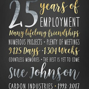 Retirement Company Gift, Boss, Customized Art for Coworker, Employee Gifts, Silver and Gold, Employee of the Month, Reward, 25 Years image 4
