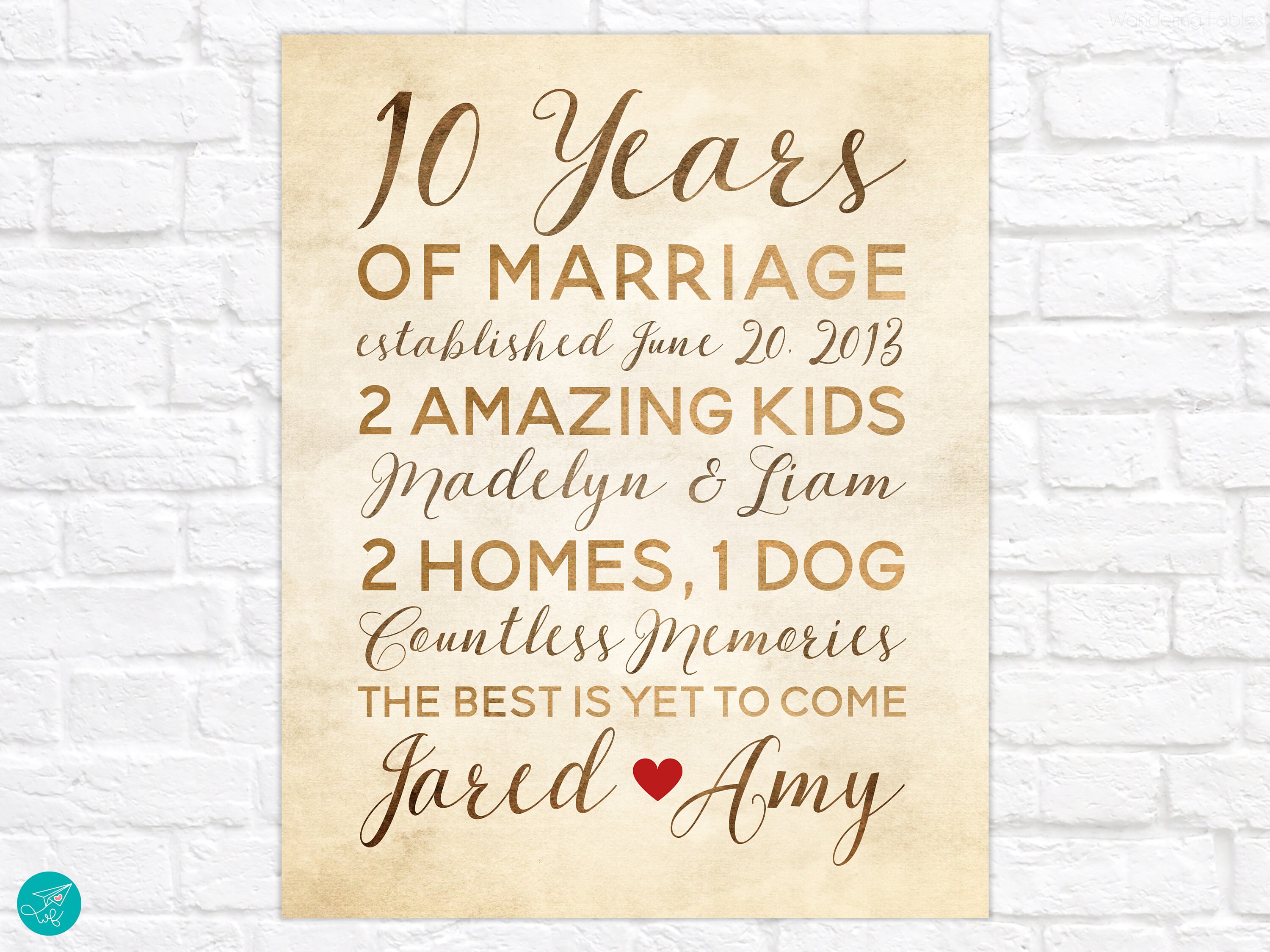 10 Year Anniversary Gift, Gift for Men, Women, His, Hers 10th Anniversary,  Decade Wedding Anniversary Tenth Wedding Anniversary Gifts Wife