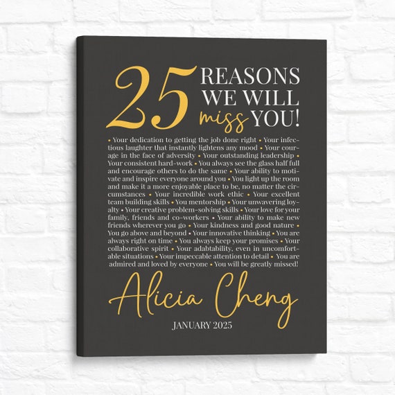 Personalized Retirement Art: Reasons We Will Miss You Sign