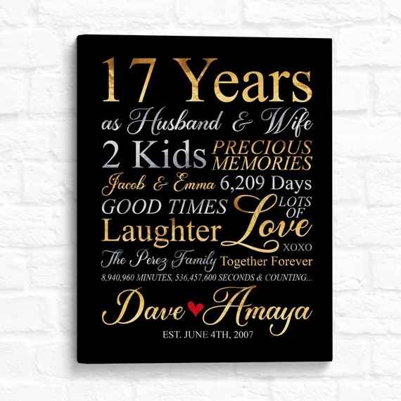 Personalized 17th Anniversary Art Print: Names & Dates
