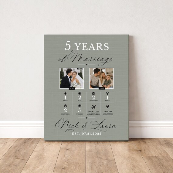 5th Anniversary Then and Now Photos: Gift for Husband, Wife on 5 Year Marriage Anniversary, Paper Gift