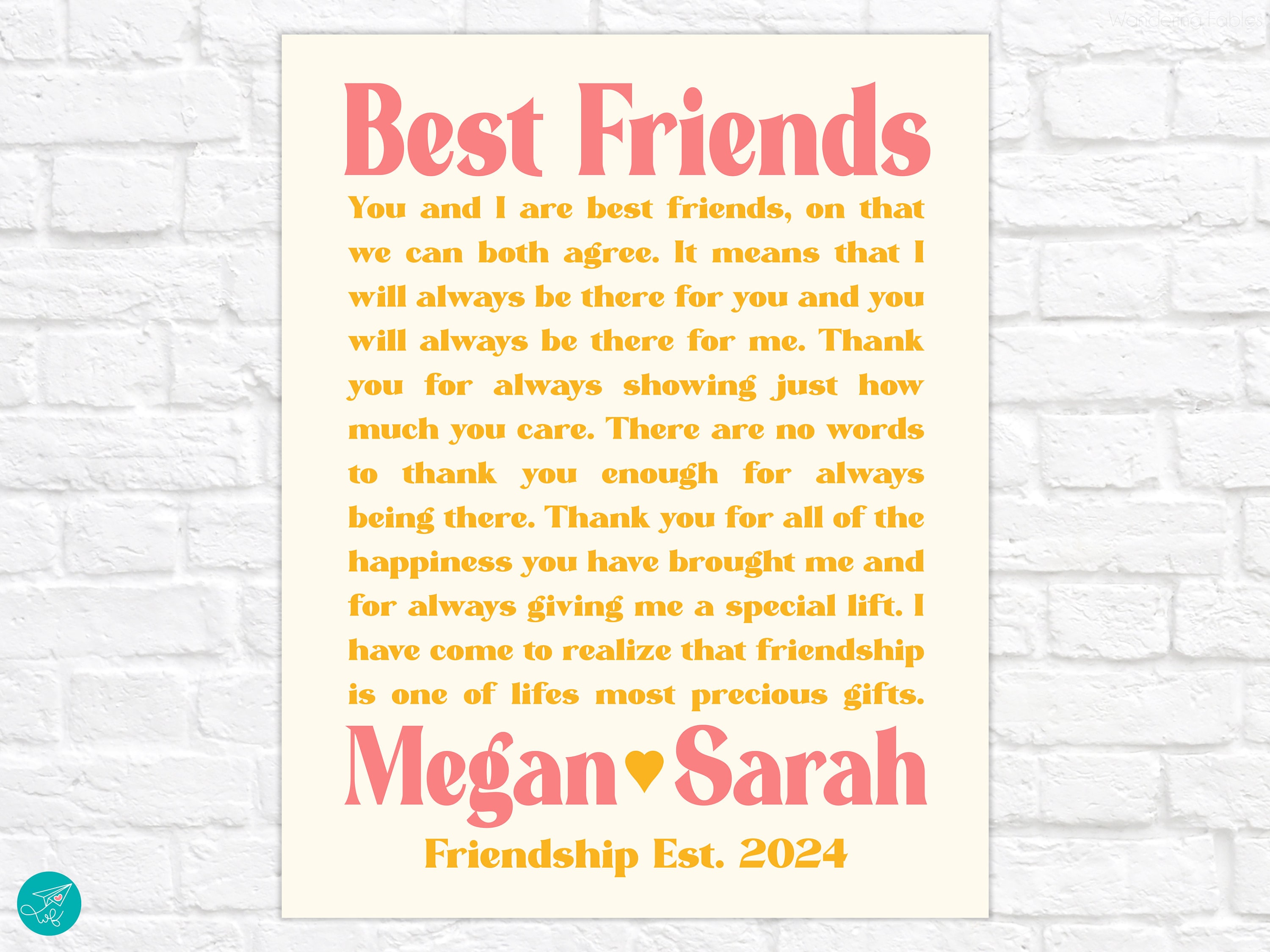 Custom Letter for Best Friend Art, Friendship Poem, Birthday or Thank