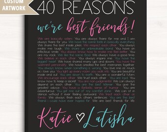40th Birthday Gift for Best Friend, 40 Reasons We're Best Friends, Personalized BFF Birthday Present, Reasons Why We're Friends Art