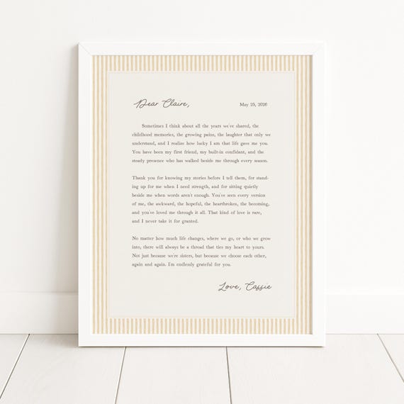 Custom Sister Letter Print: Personalized Gift for Sibling, Note Wall Art
