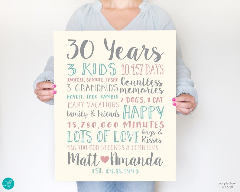 30 Years of Love Personalized 30th Anniversary Gift Customizable Pearl Wedding Anniversary Years Decor Couple Celebrating 30 Years image 6