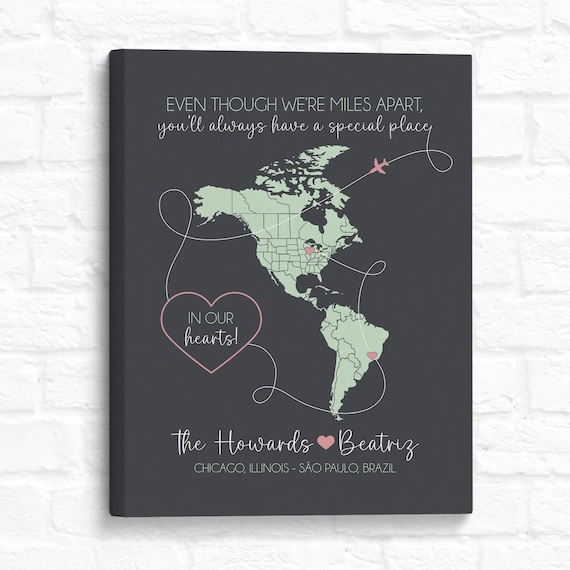 Personalized USA & South America Map Art: Foreign Exchange Gift