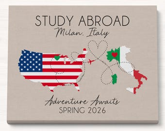 Study Abroad Gift for Student: Farewell Sign, Going Away Party Print, Flag Map Art
