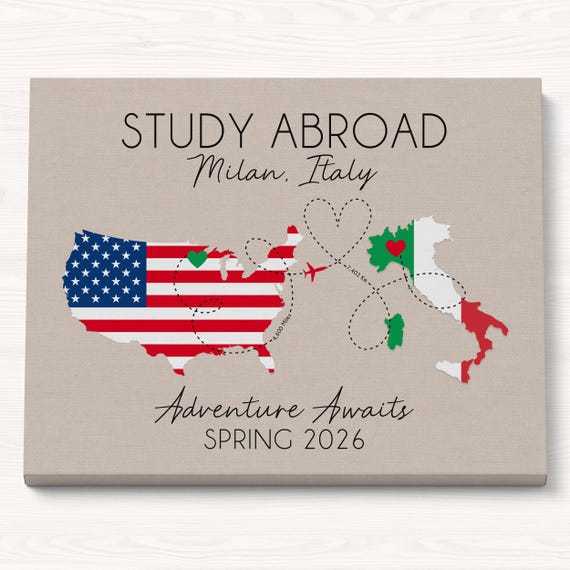 Study Abroad Gift for Student: Farewell Sign, Going Away Party Print, Flag Map Art