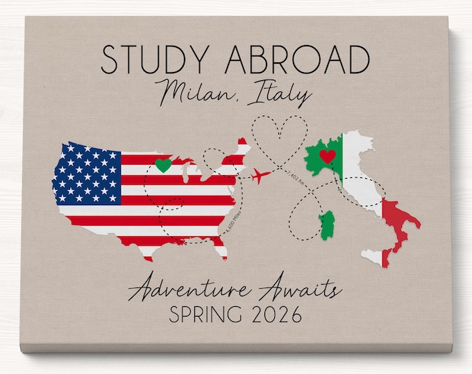 Featured listing image: Study Abroad Gift for Student: Farewell Sign, Going Away Party Print, Flag Map Art