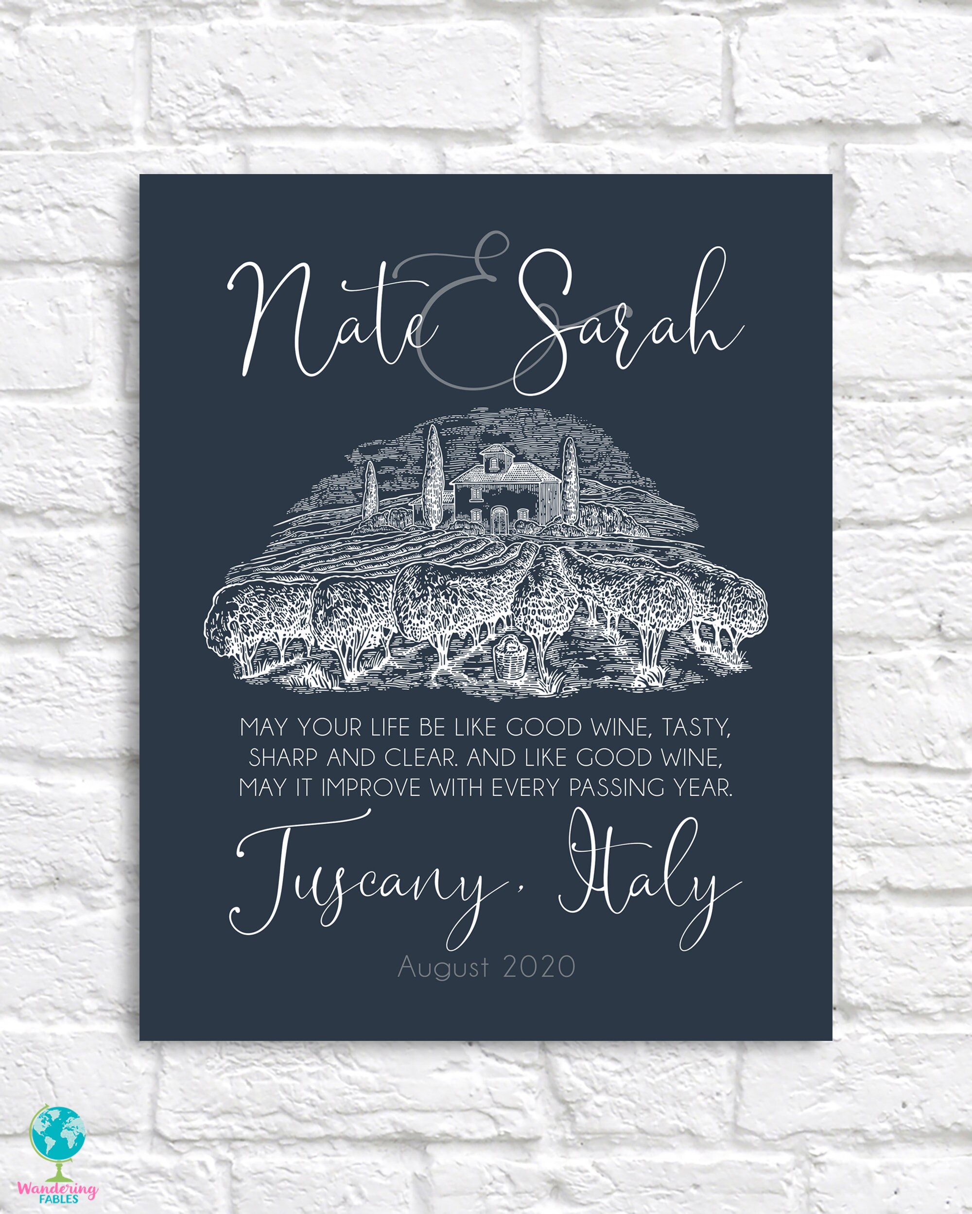 Vineyard Personalized Art Wedding Blessing Anniversary Tuscany
