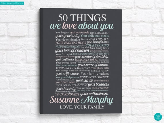 50th Birthday Gift: 50 Things We Love About You - Personalized Art Decor