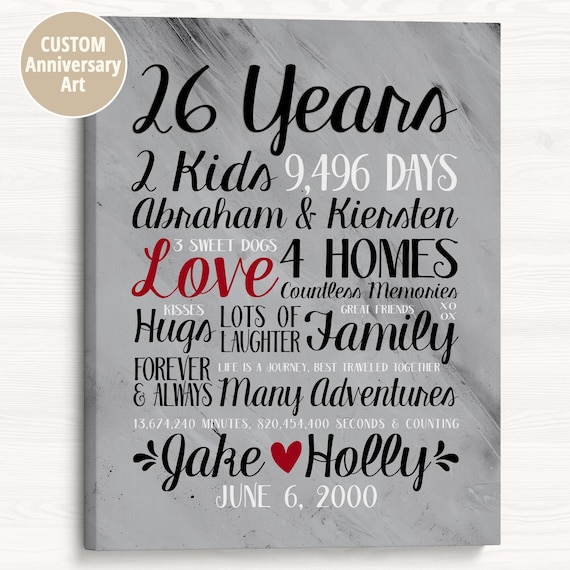 Personalized 26th Anniversary Canvas Art: Unique Couples Gift