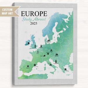 Mapa de estudios en el extranjero en Europa, lugares personalizados que se visitan mientras se estudia, regalos para el programa de intercambio de divisas para él o ella