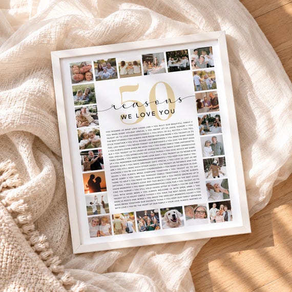 50th Anniversary Gift for Parents or Grandparents | 50 Reasons We Love You | Personalized Collage Art