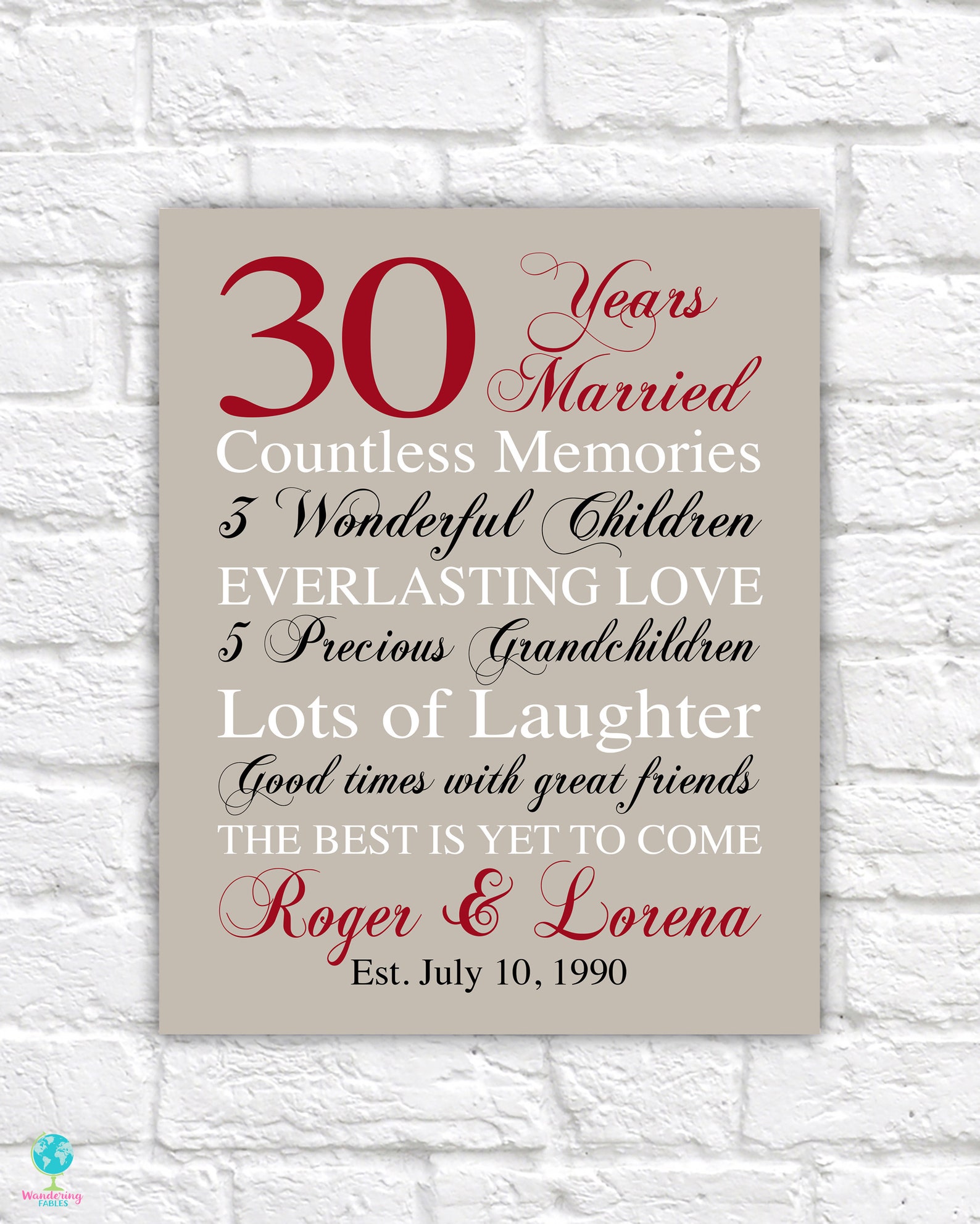 30 Years Married Gift Personalized Anniversary Sign for Etsy