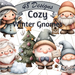 48 Png, Christmas Gnome Clip Art, Winter Gnome PNG, Holiday Gnome Clipart, Watercolor Gnome Illustrations, Cozy Gnome Art, Hot Cocoa PNG