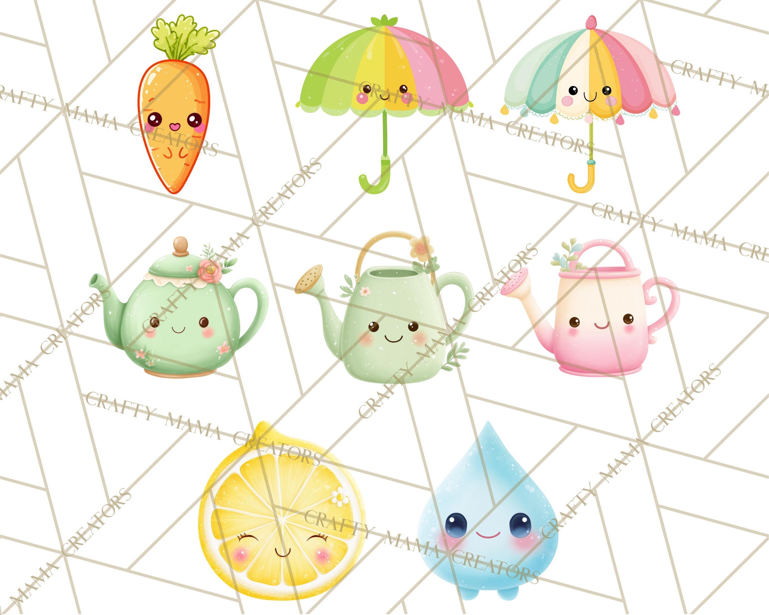 52 Png, Anthropomorphic Spring Objects Clipart, Cute Kawaii Plants Food ...